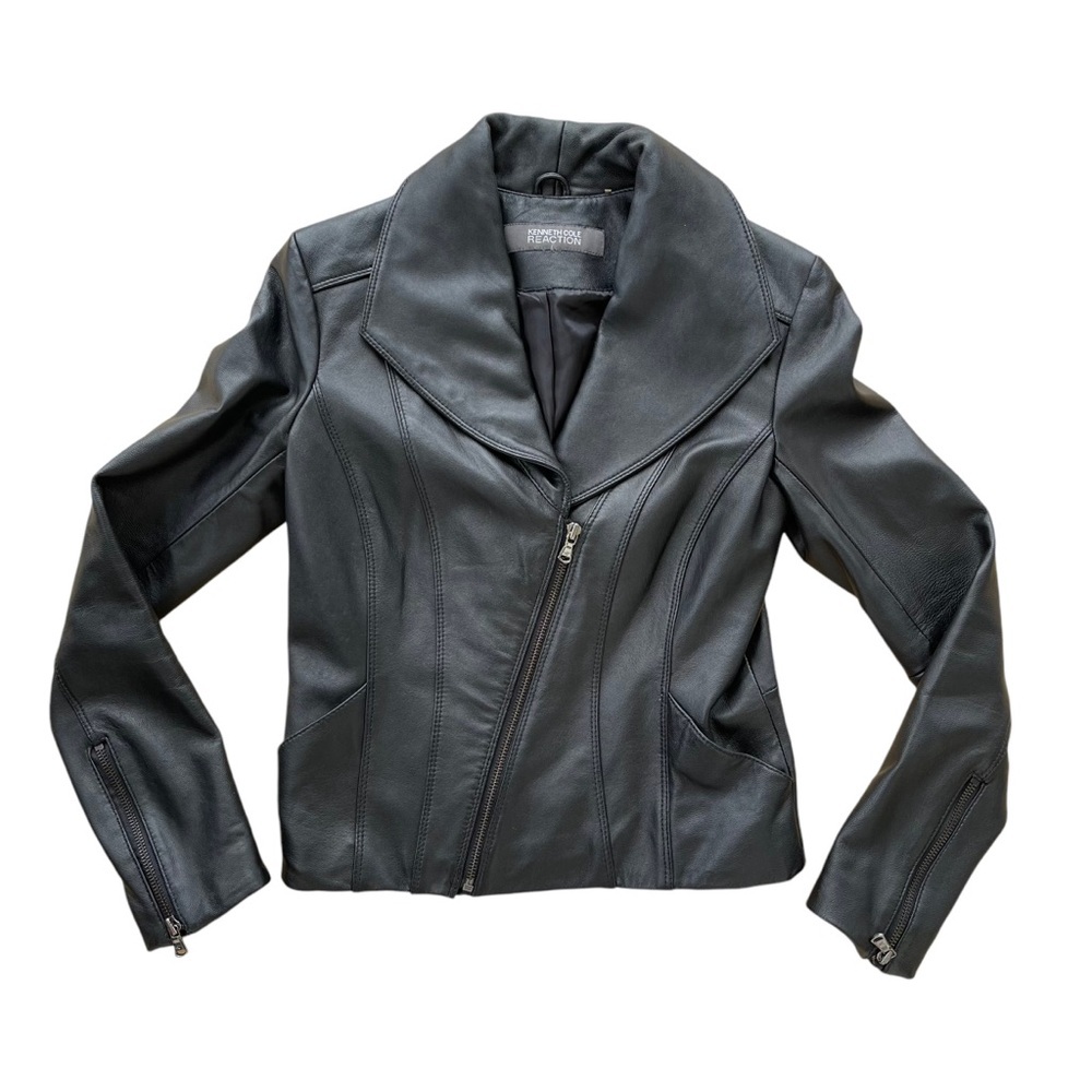 Kenneth Cole Reaction Women’s Black Zip Up Soft Leather Jacket‎